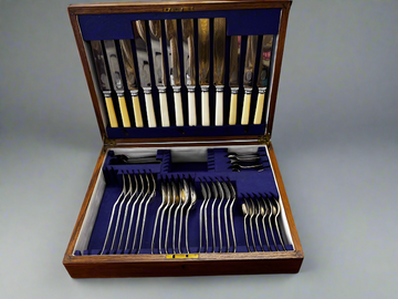 Mixed Vintage 42 Silver and Stainless Steel Cutlery Set with Bone Handle