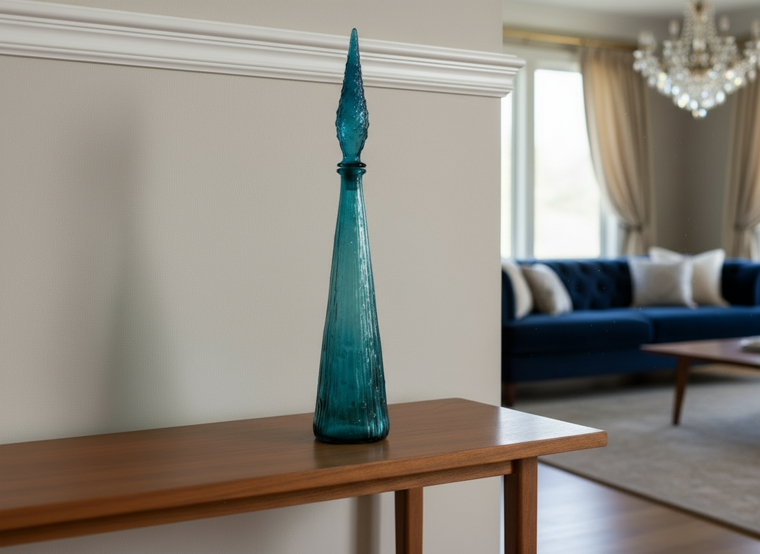 Blue Empoli Glass Genie Decanter Bottle with Stopper
