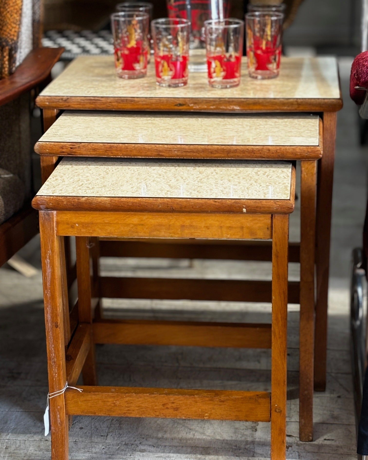 1950s Mid - Century Nested Tables Set of 3 - Industry Vintage