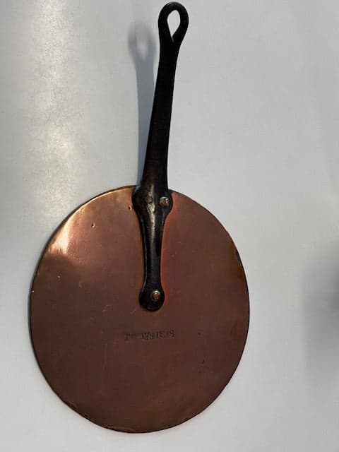 19th Century Antique French Copper Flat Lid with Wrought Iron Handle - Industry Vintage