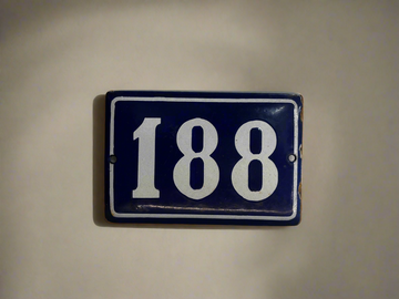 Vintage Enamel, Porcelain on Steel, European House Number Cobalt Blue