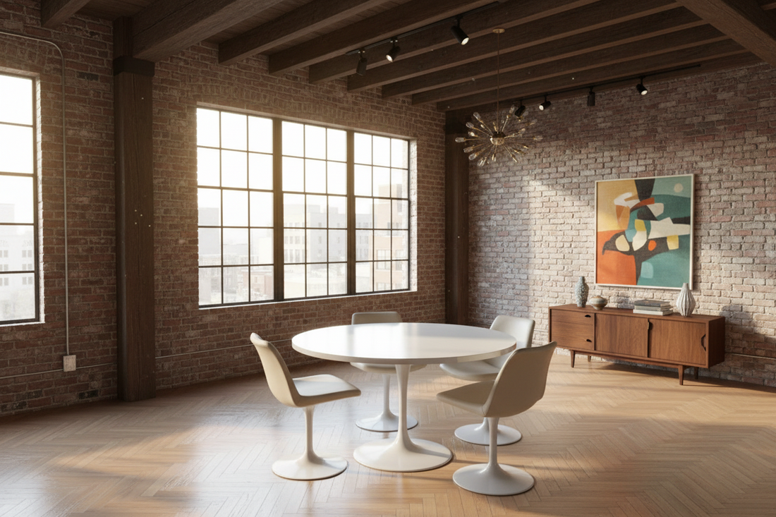 Sebel Vintage Round Dining Table and Swivel Chairs