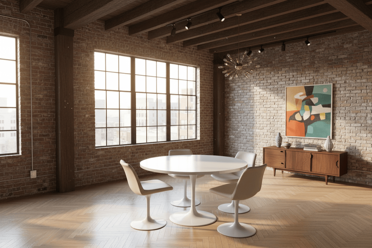 Sebel Vintage Round Dining Table and Swivel Chairs Sebel