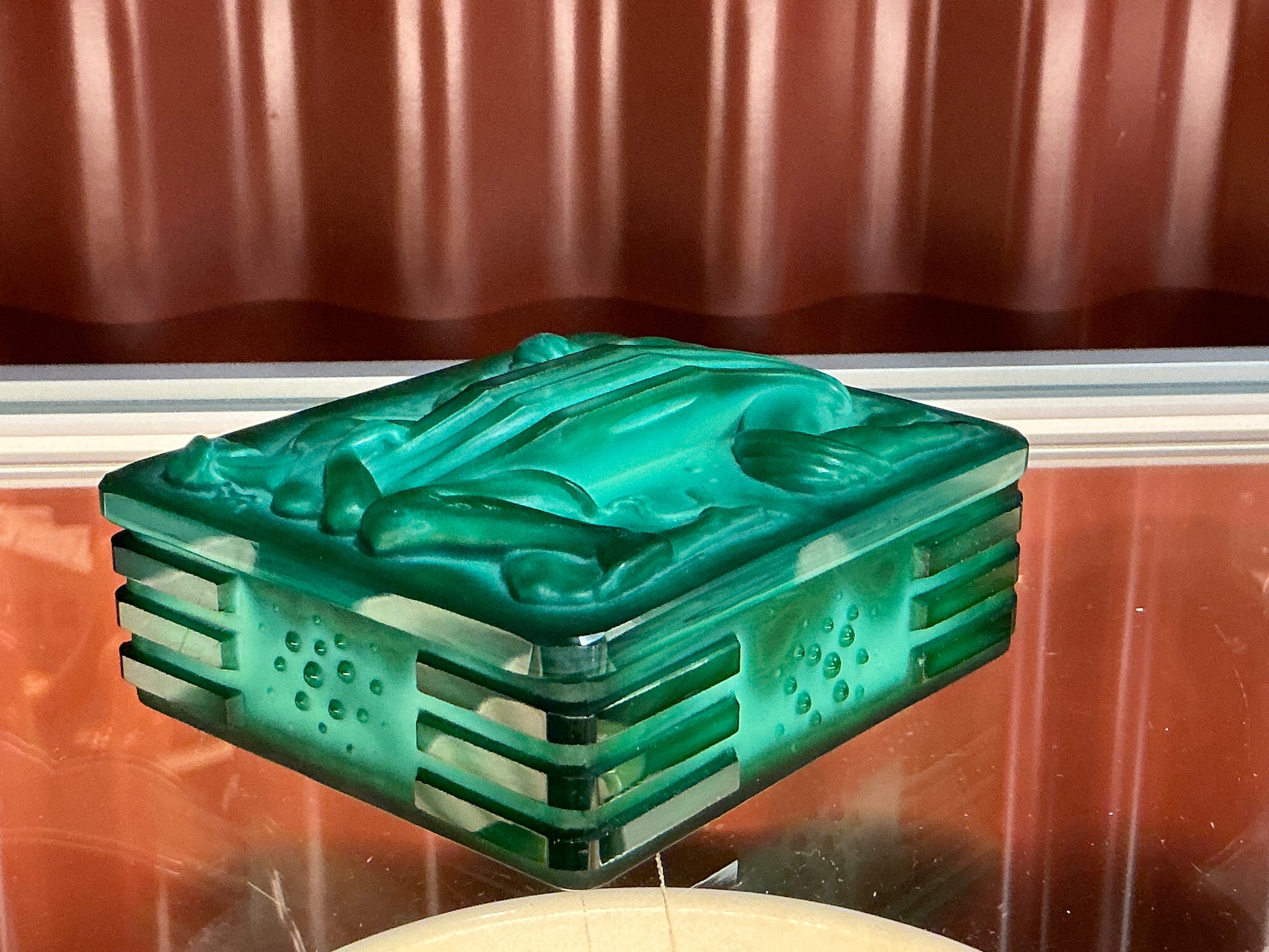 Czech Art Deco Malachite Glass Box by Curt Schlevogt Curt Schlevogt