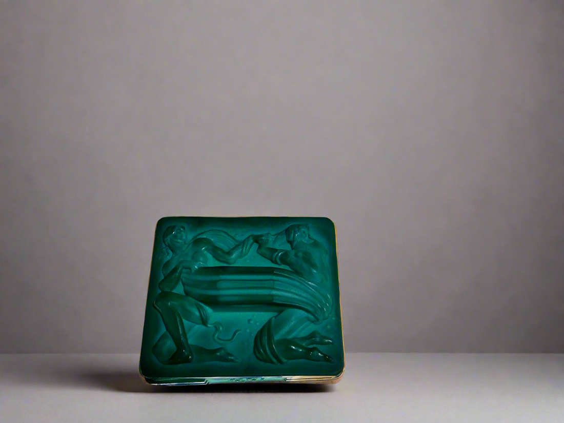 Czech Art Deco Malachite Glass Box by Curt Schlevogt Curt Schlevogt