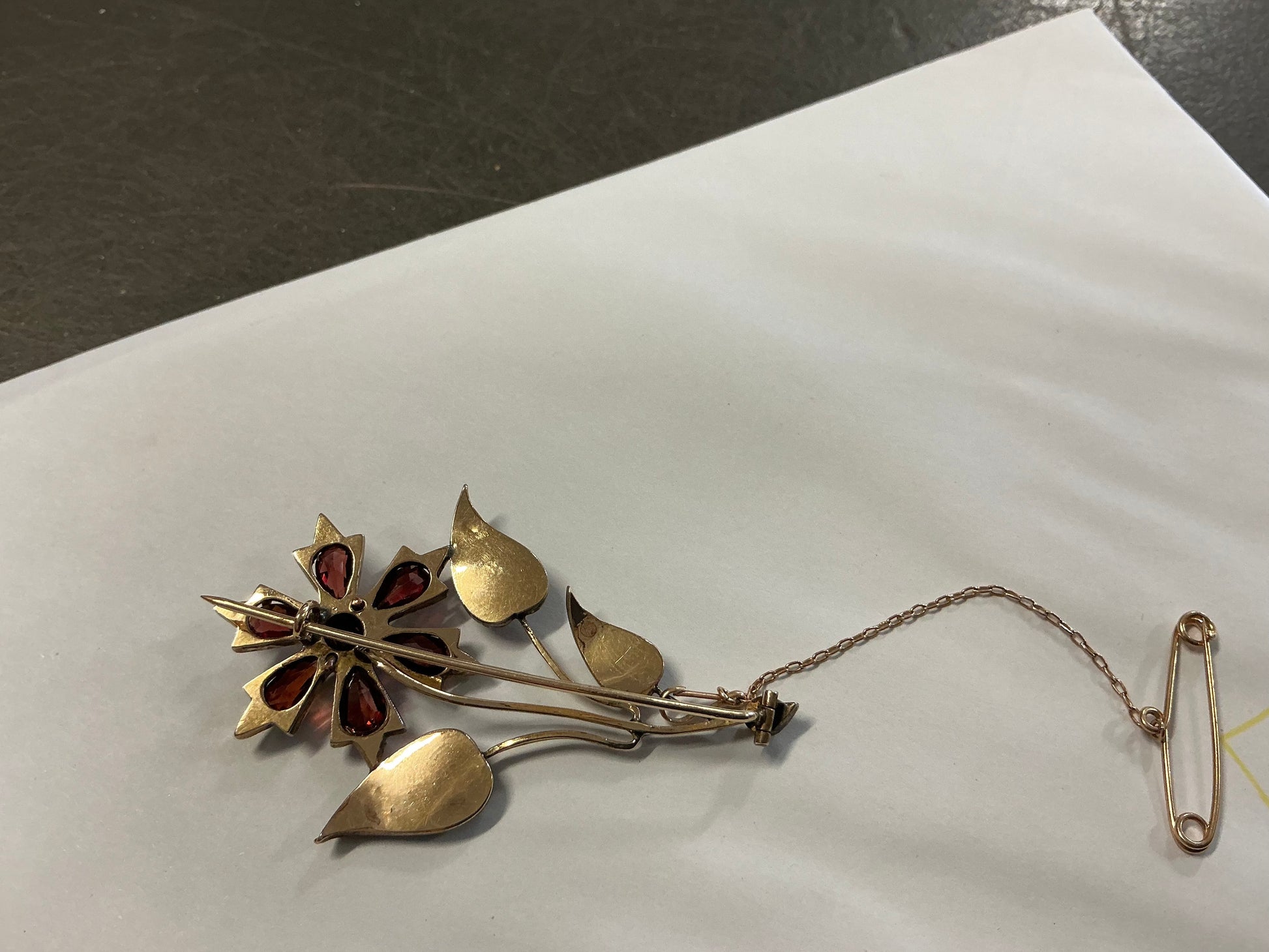 Rolled Gold Flower Brooch with Garnets Gold Jewelry