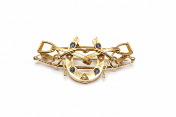 Antique 18ct Gold, Sapphire and Seed Pearl Horseshoe Brooch Vintage Jewelry