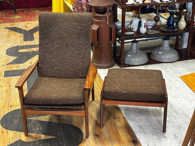 Mid Century Recliner and Foot stool
