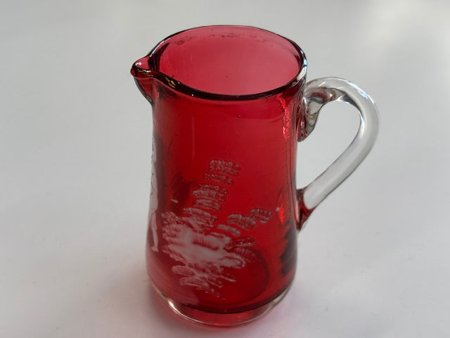 Victorian Mary Gregory Cranberry Glass Jug Small