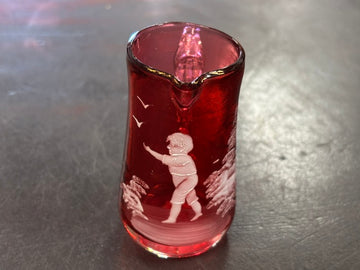 Victorian Mary Gregory Cranberry Glass Jug Small