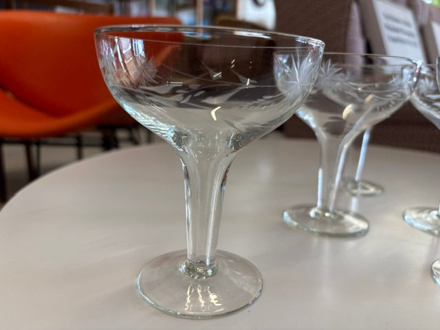 Hollow Stemmed Vintage Champagne Glasses Set of 6