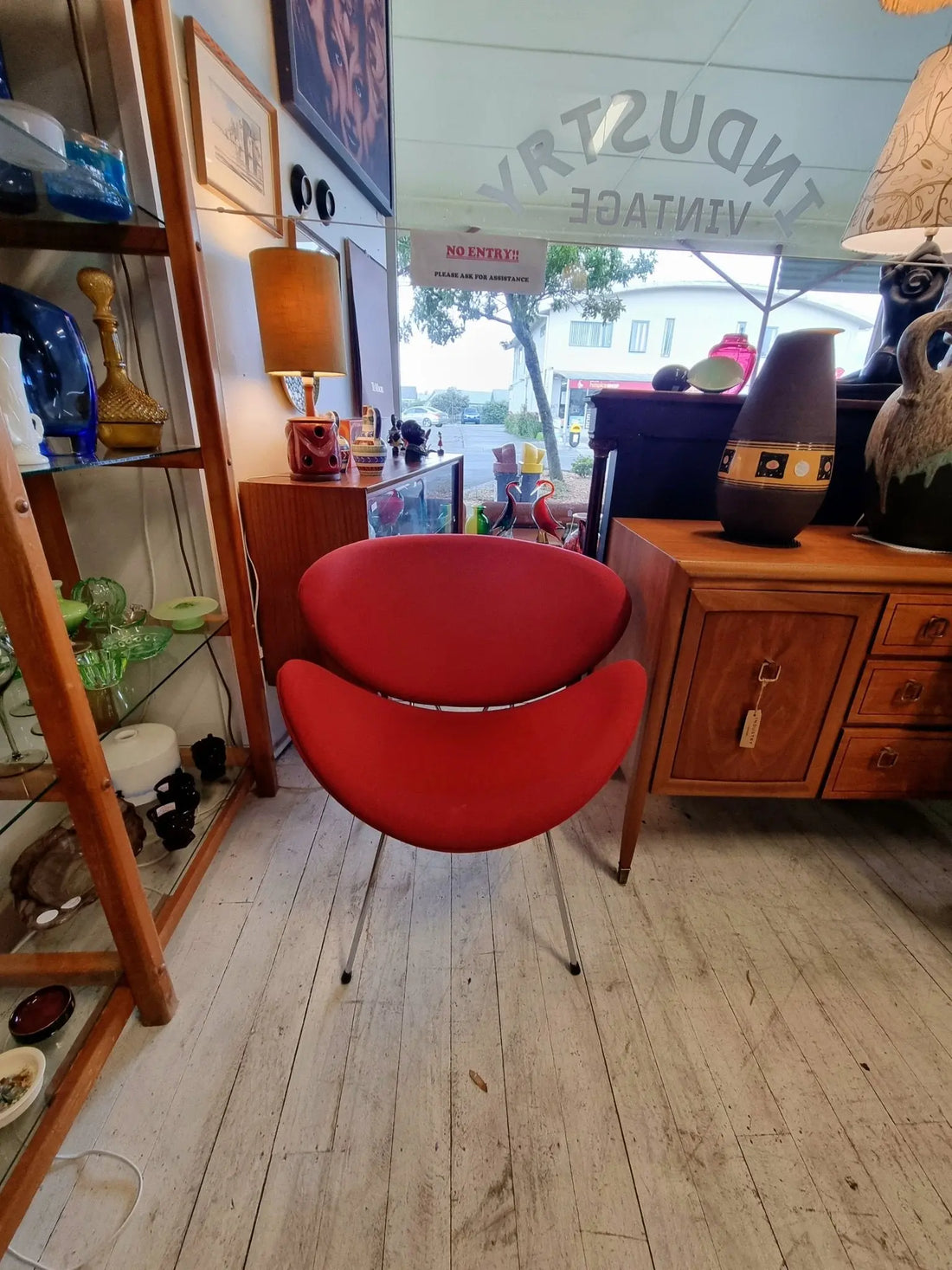Red Slice Mid Century Modern Lounge or Office Chair Industry Vintage