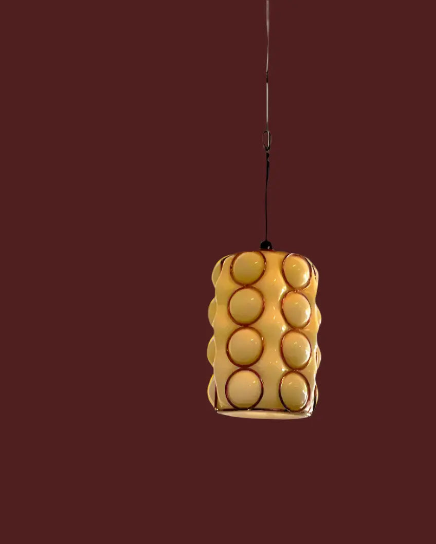 Yellow Glass Cage Hanging Pendant Light 1960's-1970's Retro Style Industry Vintage