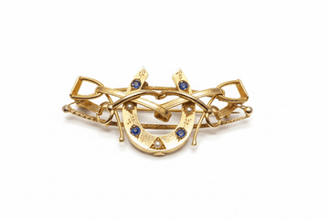 Antique 18ct Gold, Sapphire and Seed Pearl Horseshoe Brooch - Industry Vintage