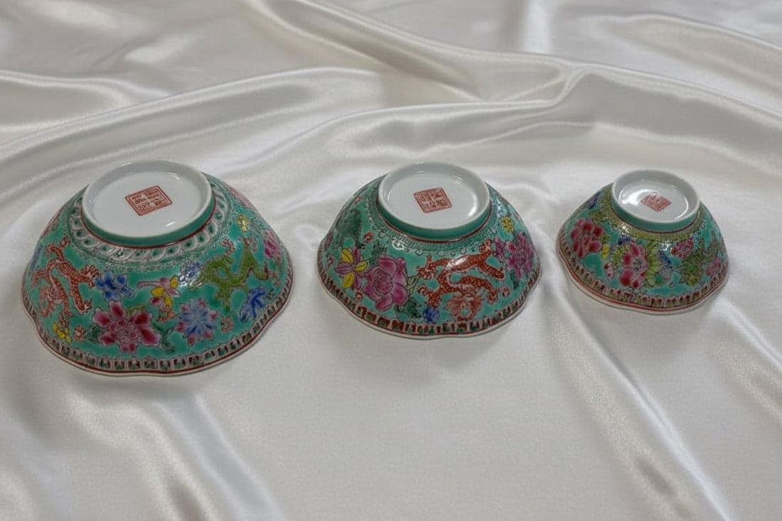 Chinese Eggshell Porcelain Bowl Set of 3 - Industry Vintage