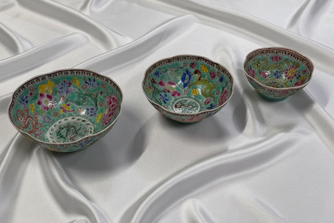 Chinese Eggshell Porcelain Bowl Set of 3 - Industry Vintage
