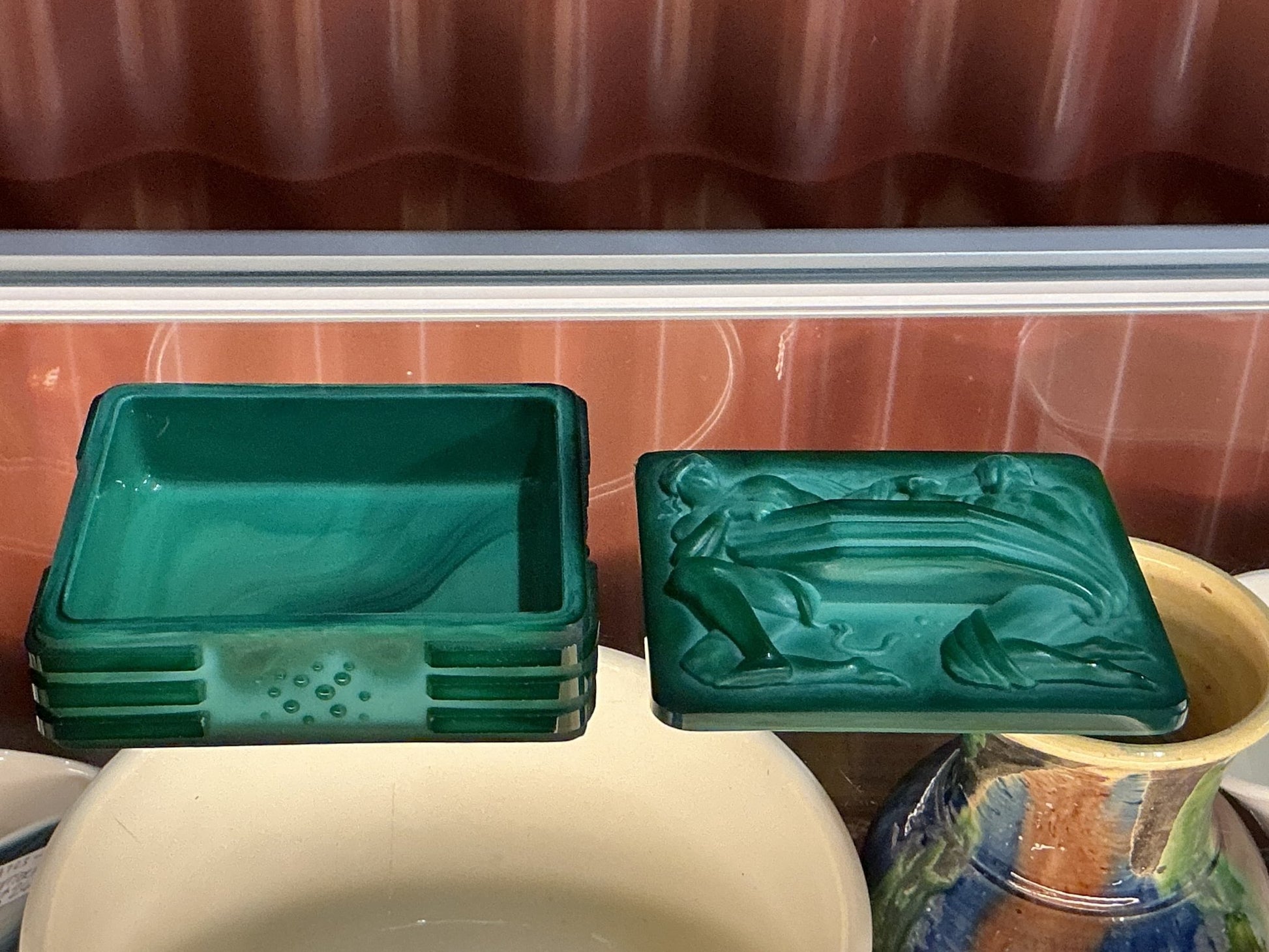 Curt Schlevogt Czech Art Deco Malachite Glass Box - Industry Vintage