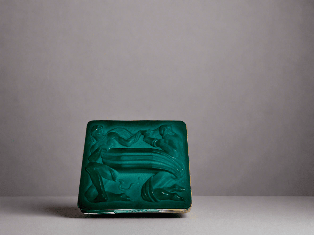 Curt Schlevogt Czech Art Deco Malachite Glass Box - Industry Vintage