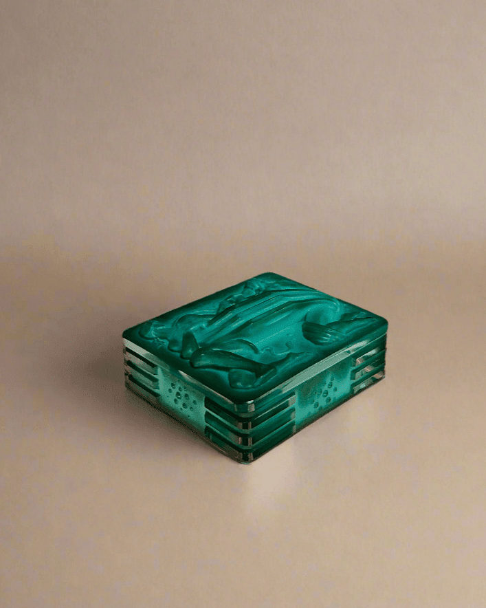 Curt Schlevogt Czech Art Deco Malachite Glass Box - Industry Vintage