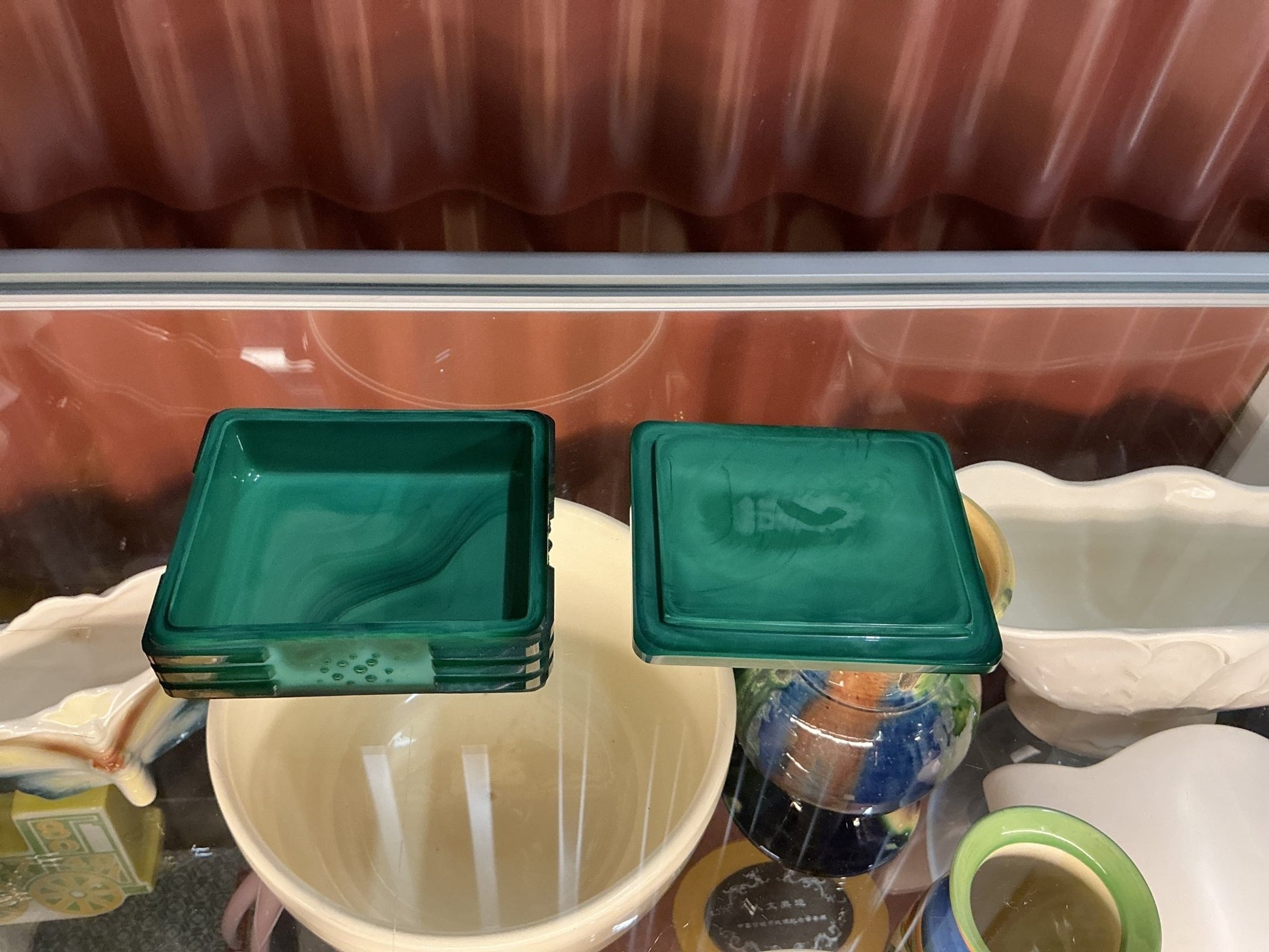 Curt Schlevogt Czech Art Deco Malachite Glass Box - Industry Vintage