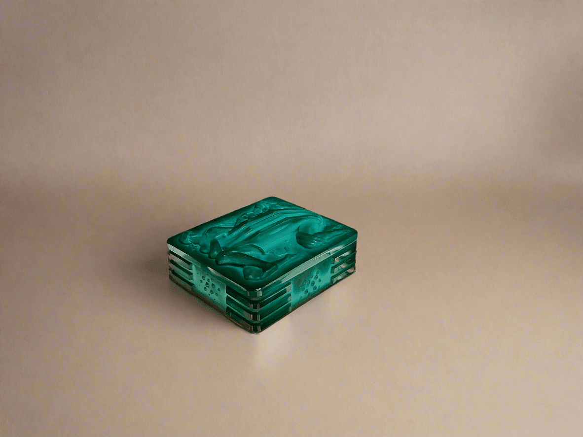 Curt Schlevogt Czech Art Deco Malachite Glass Box - Industry Vintage