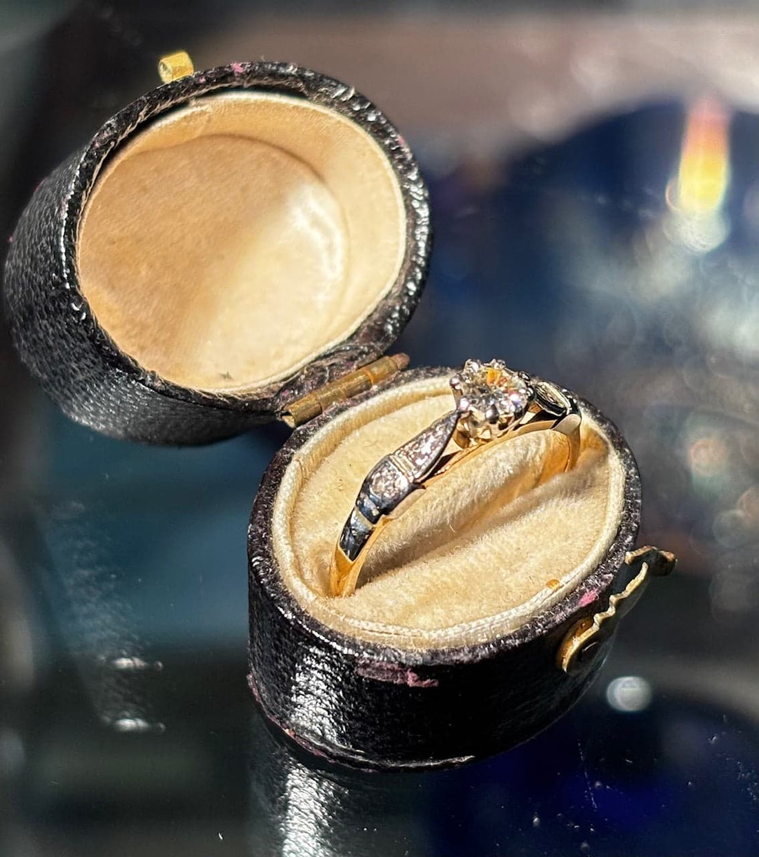 Diamond Gold and Platinum Solitaire Ring - Industry Vintage