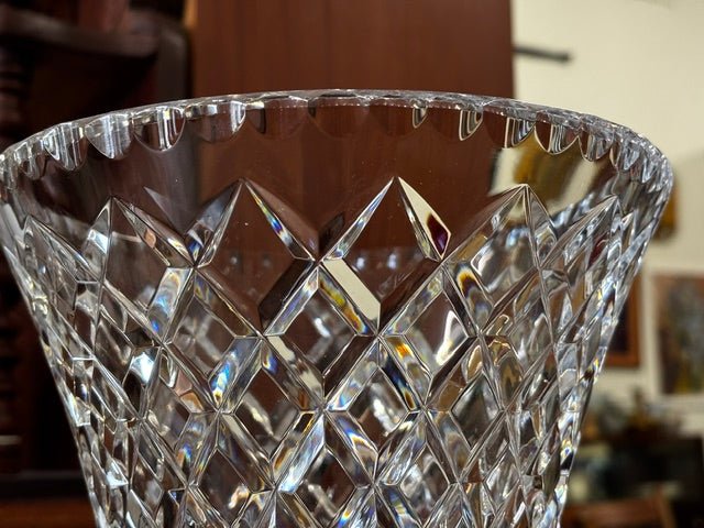 Extra Large Vintage Diamond Point Crystal Vase - Industry Vintage