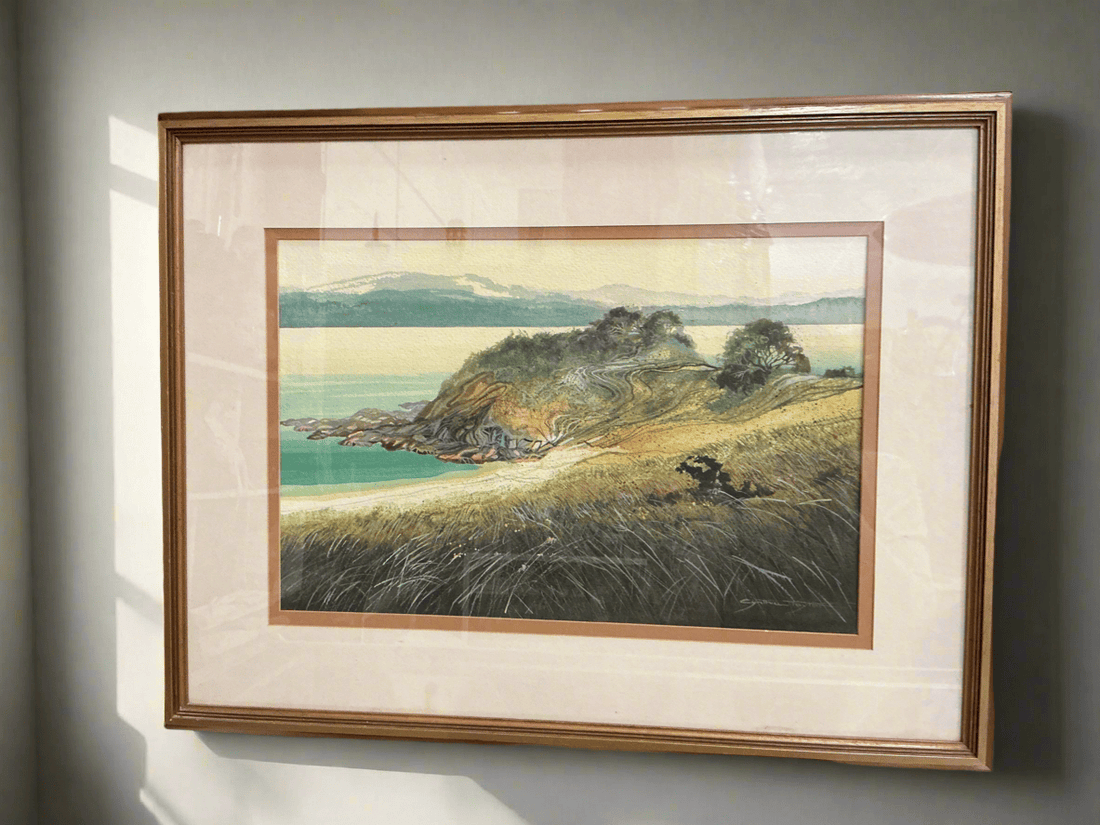 ‘Headland’ by Cynthia Taylor, Fully Framed Watercolour Art - Industry Vintage