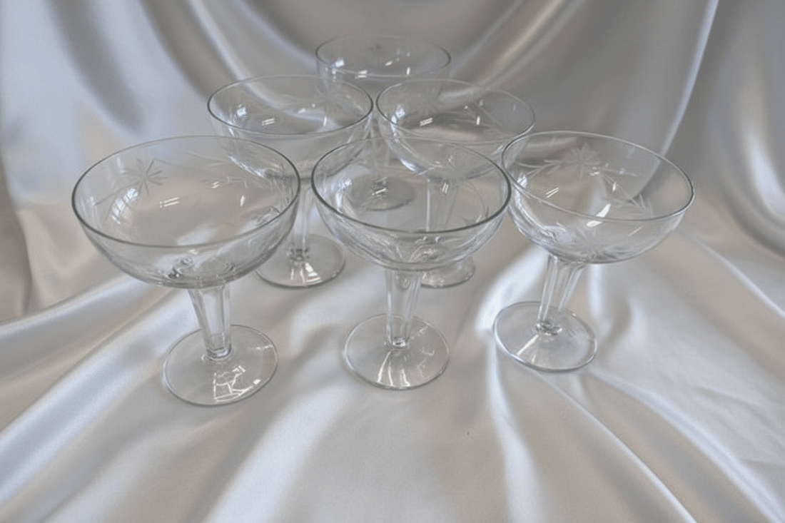 Hollow Stemmed Vintage Champagne Glasses Set of 6 - Industry Vintage