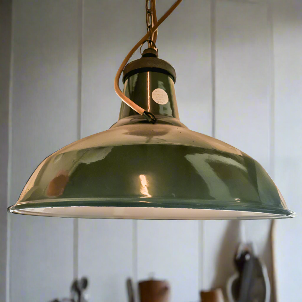 Large Green Vintage Enamel Industrial Pendant Light Shade Industry Vintage