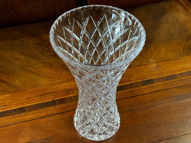 Large Vintage Diamond Point Crystal Vase - Industry Vintage