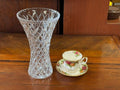 Large Vintage Diamond Point Crystal Vase - Industry Vintage