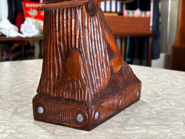 Māori Warrior with Spear Hand Wooden Carving - Industry Vintage