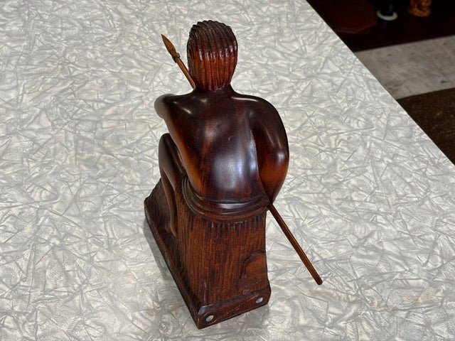 Māori Warrior with Spear Hand Wooden Carving - Industry Vintage