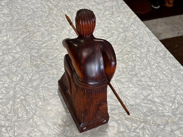 Māori Warrior with Spear Hand Wooden Carving - Industry Vintage