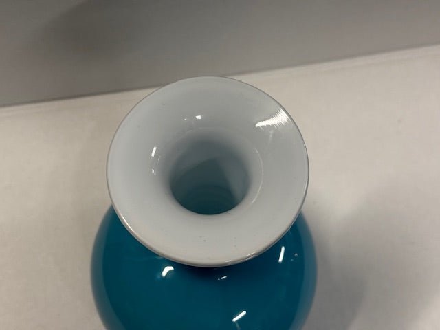 Michael Bang for Holmegaard, Blue and White Glass Vase - Industry Vintage