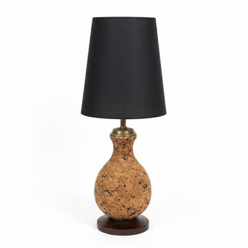 Mid-Century Cork Table Lamp with Brass and Walnut Base - Industry Vintage