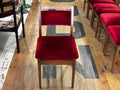 Mid Century Oak and Velvet Dining Chair Set x 6 - Industry Vintage
