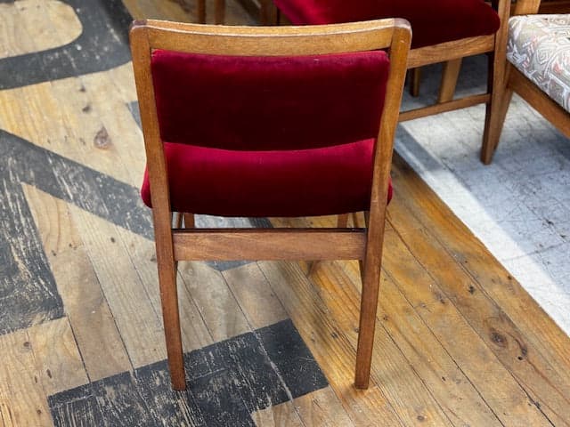 Mid Century Oak and Velvet Dining Chair Set x 6 - Industry Vintage
