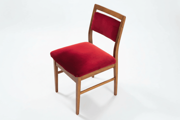 Mid Century Oak and Velvet Dining Chair Set x 6 - Industry Vintage
