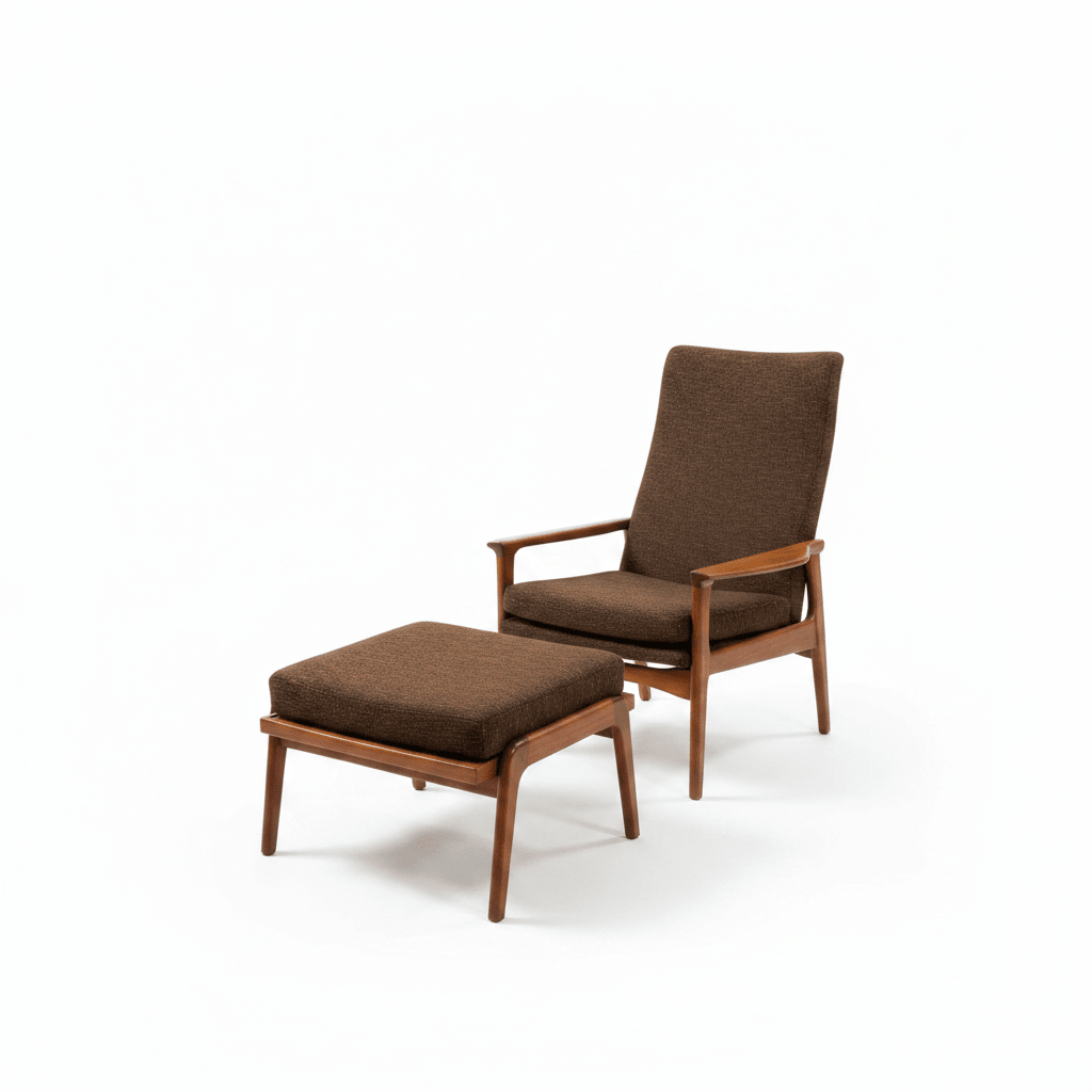 Mid Century Recliner and Footstool