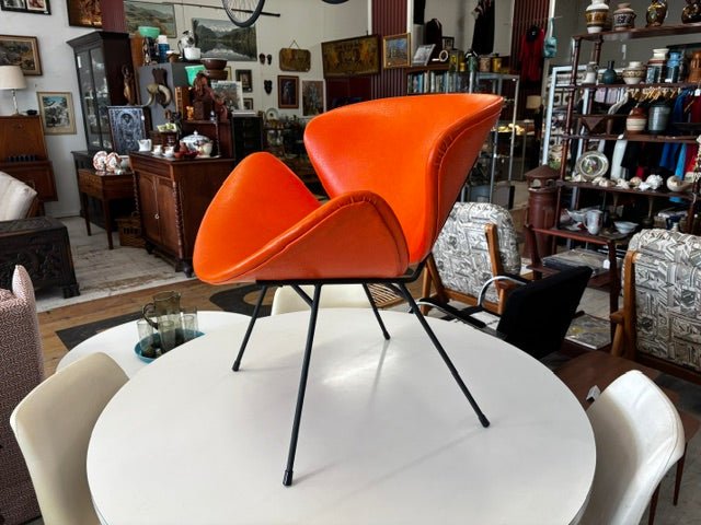 Mid Century Vintage Orange Lip Chair - Industry Vintage