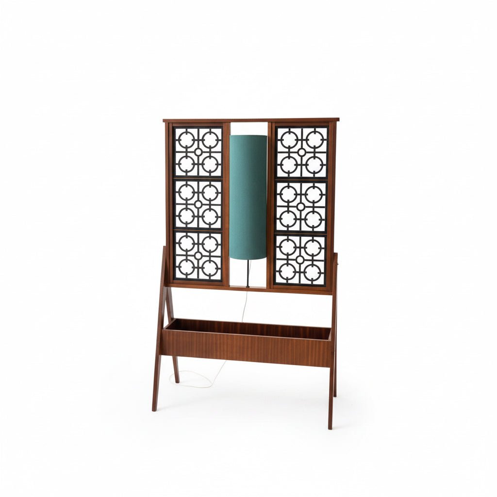 Midcentury Room Divider with Lamp and Pot Stand - Industry Vintage