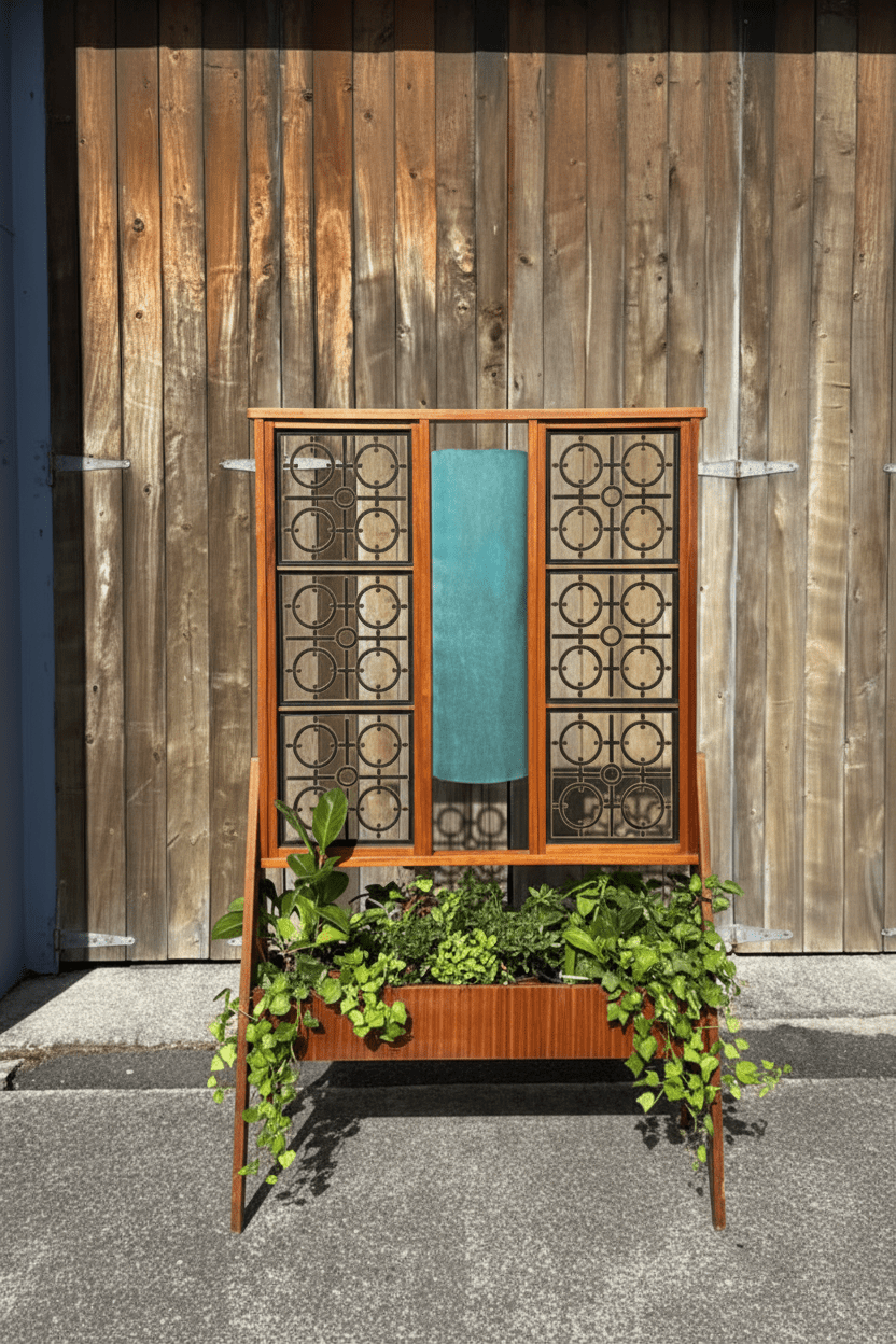 Midcentury Room Divider with Lamp and Pot Stand - Industry Vintage