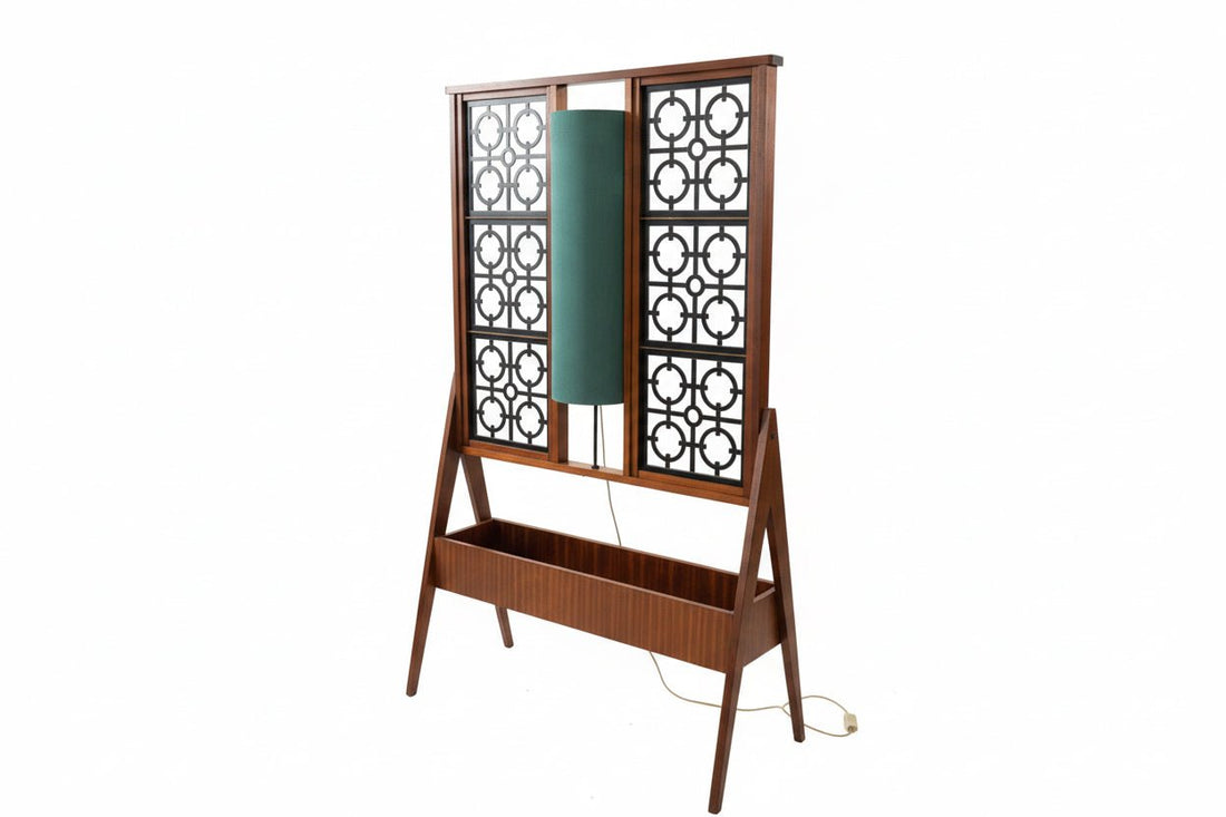 Midcentury Room Divider with Lamp and Pot Stand - Industry Vintage
