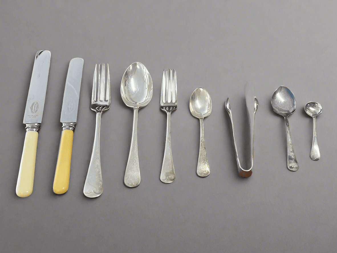 Mixed Vintage 42 Silver and Stainless Steel Cutlery Set with Bone Handle - Industry Vintage