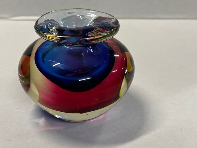 Murano Sommerso Vintage Art Glass Vase Red-Blue Small - Industry Vintage