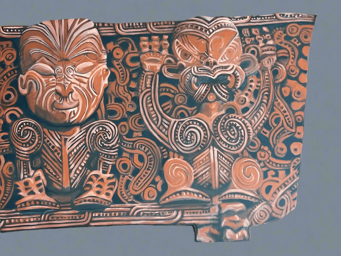New Zealand Art ‘Pare of Hinemihi’ - acrylic on canvas on ply by Alistair Martin - Industry Vintage