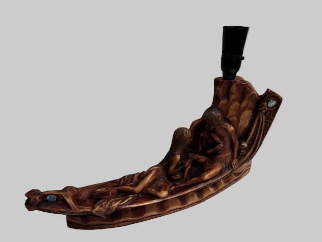 Retro Māori Waka Table Lamp Resin - Industry Vintage