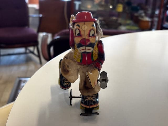TPS 1950’s Tin Litho Wind Up Rollerskating Clown - Industry Vintage